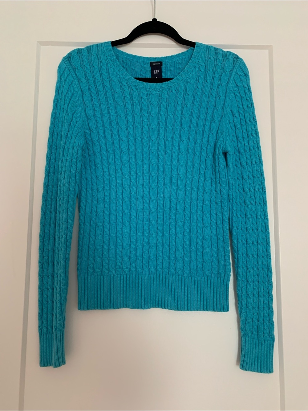 GAP Cable Knit Crewneck Sweater - Turquoise Blue